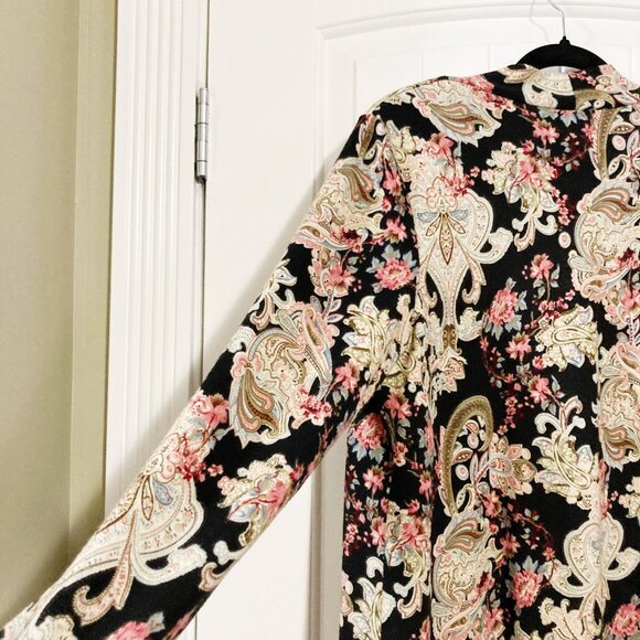KIM & CO. Dark floral and paisley print open front cardigan ~ MEDIUM sweater - Picture 7 of 15